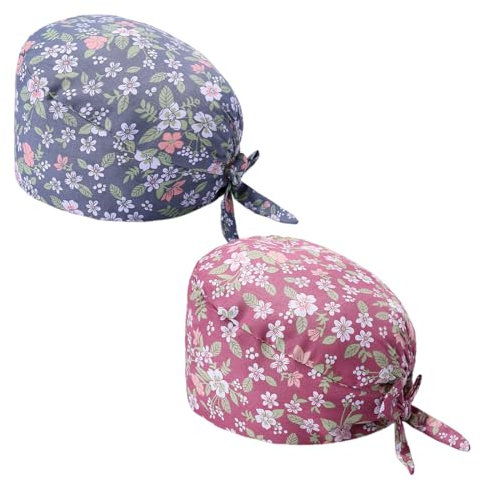 ZAMXHUG 2pcs Calot Chirurgical in Tessuto, Cappellini da Lavoro Regolabile Bandana con Pulsante Cappello da Pittore Cotone Stampato Unisex Berretto Copertura Polvere per Infermieri, Medici, dentisti