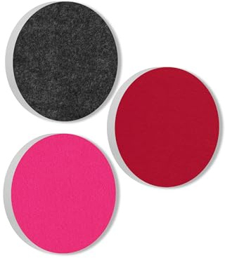 platino24 Akustikpaneele 3 Elemente Colore Kreis Ø 40 cm Anthrazit + Fuchsia + Bordeaux I Schallabsorber aus Basotect G+ mit Akustikfilz I Schalldämmung Wand & Decke I Akustikelemente Wandpaneel