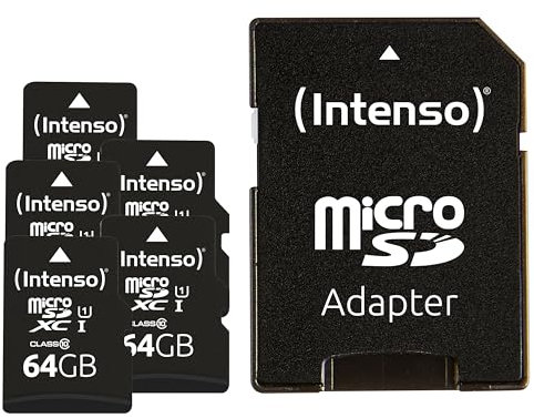 Intenso Lot de 5 Cartes mémoire microSDXC UHS-I 64 Go Classe 10 UHS-I avec Adaptateur SD Noir Amazon.de Ordinateur et Accessoires