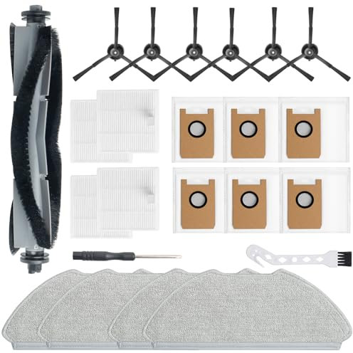 BUXEBUX Lot de 23 accessoires de rechange pour aspirateur robot Airrobo T20+/T25+/T30+/T25+C, 1 brosse rouleau principale, 4 tampons de serpillère, 4 filtres HEPA, 6 brosses latérales, 6 sacs à