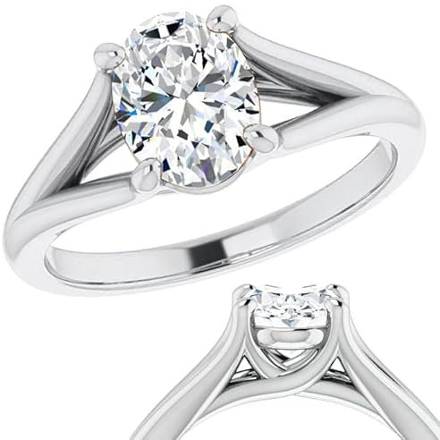 Bague de fiançailles personnalisée GIA/IGI 0,80 carat ovale coupe naturelle minée diamant tige fendue cathédrale bague de fiançailles en or blanc jaune rose 14 carats pour femme, F-VS, moyen, or