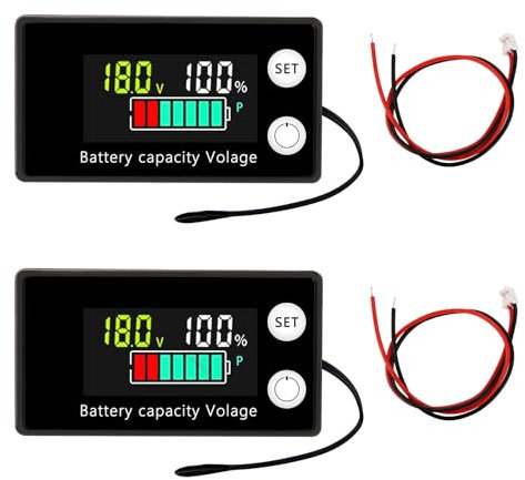 Diymore 2PCS Misuratore di Batteria,Monitor Indicatore di Batteria,Indicatore di Tensione di Capacità di Batteria,Tester di Capacità della Batteria con sonda di temperatura