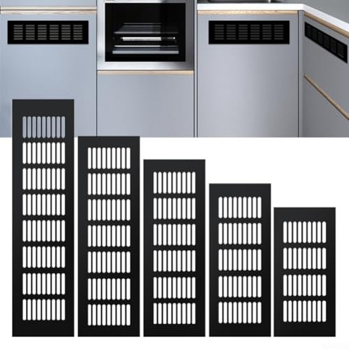 Rejilla de ventilación negra de aleación de aluminio para armarios y puertas de baño (60x200mm)