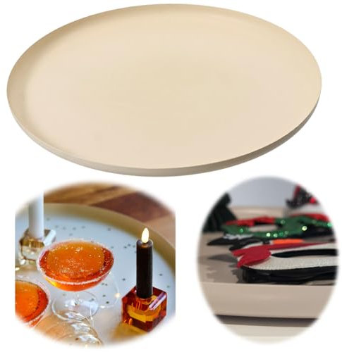 LS-LebenStil XL Metall Deko-Teller Beige Sand Ø42cm Rund Deko-Tablett Deko-Schale Kerzentablett Servierteller
