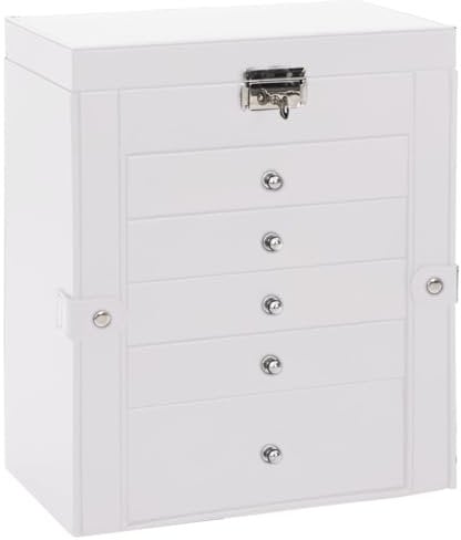 vidaXL Schmuckkästchen 6-Schichten mit Spiegel Abschließbar Weiß, Schmuckkasten, Schmuckkoffer, Schmucktruhe, Schmuckbox, Schmuckorganizer