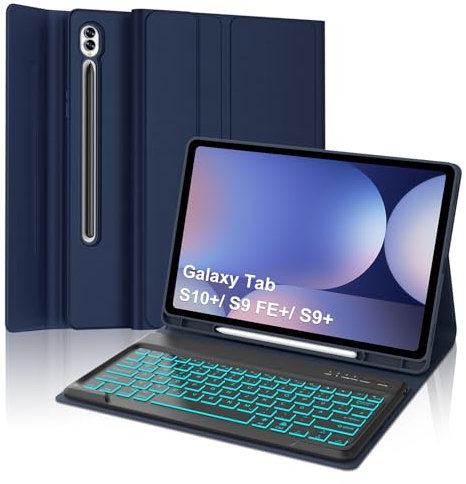 Occtingkind Für Samsung Galaxy Tab S10+ 12,4 Tastaturhülle mit 7-Farben Beleuchtung – S9 Plus/S9 FE Plus 12,4 Bluetooth QWERTZ Keyboard – SM-X820/X826/X810/X816/X610/X616, Mitternachtsblau