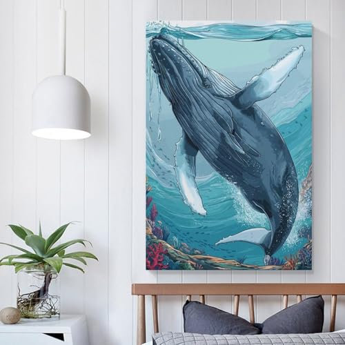 GQmoney Bilder mit Buckelwalen und Tieren für Schlafzimmerwände, WC, Badezimmer, Dekoration, Bild auf Leinwand, 20 x 30 cm