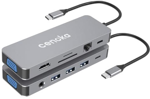 CENOKA Dock HUB,11 in 1 USB-C, HDMI, VGA, LAN, SD, Micro SD, Audio Jack Laptop Docking Station for DELL, HP Apple Dual Monitor - Multiport Docking Station for MAC OS, Windows Android