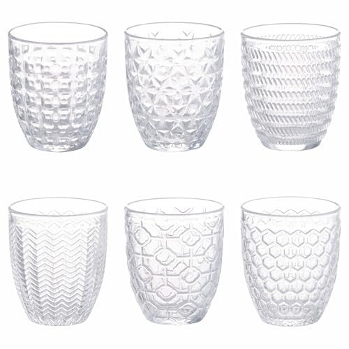 Villa d'Este Home Tivoli 1996 Lot de 6 verres à eau 320 ml en verre transparent décoré en relief, Geometrie Light