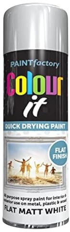 Spray Paint White Matt Flat Finish 250ml - Quick Dry Aerosol Can All Purpose for Wood, Metal, Plastic, Interior & Exterior