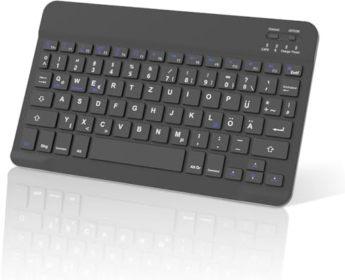 FOGARI Tastiera Bluetooth Tedesca Ricaricabile USB-C Portatile QWERTZ Bluetooth Tastiera per iPhone, iPad, Samsung, Lenovo, Huawei, Xiaomi, Compatibile con Windows, Android, IOS, Nero