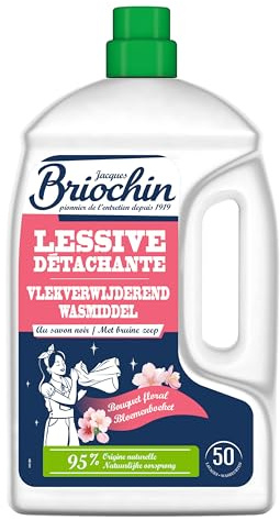 BRIOCHIN Konzentriertes Waschmittel mit schwarzer Seife 2,27 L | Starke Fleckentfernung, langanhaltender Blumenduft, 50 Waschgänge, 95 % natürlich