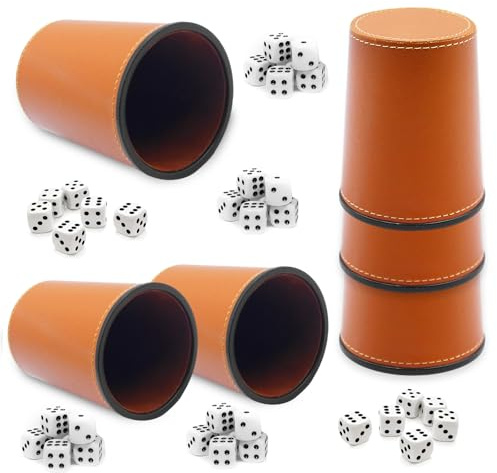 Zyluniy Würfelbecher Set, 6 Schocken Set, Würfelbecher Leder mit 36 Würfeln (16 mm) Knobelbecher Leder, für Bar-Party Würfelspiele, Braun