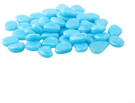 Oniissy 50PCS Glow In Dark Garden Pebbles, Decorative Luminous Stones Path Markers For Walkway Fish Tank Indoor Outdoor Plant Pots Swimming Pool Yard(Blue)