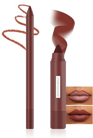 Prreal Lip Liner Pencil and Crayon Lipstick Set 2 in 1 Matte Lip Liner and Lipstick Combo, Waterproof, Long Lasting, High Pigmented Lip Makeup Kit per donne (03 Chestnut Brown)