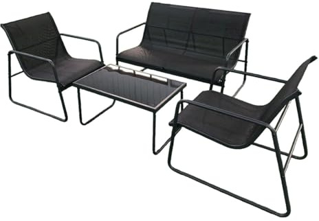 YYDSWTW Sitzgelegenheiten im Freien Set Garten ESS-Set 4-teilige Set getemperte Glas Rattan Rückenlehne Garten