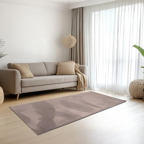 Teppich-Traum Kurzflor Teppich Modern Hasenfell-Optik Taupe 60x110 cm | Samtig weich und pflegeleicht, rutschhemmend, robust, langlebig, saugrobotergeeignet, OEKO-TEX geprüft, Wohn- & Schlafzimmer