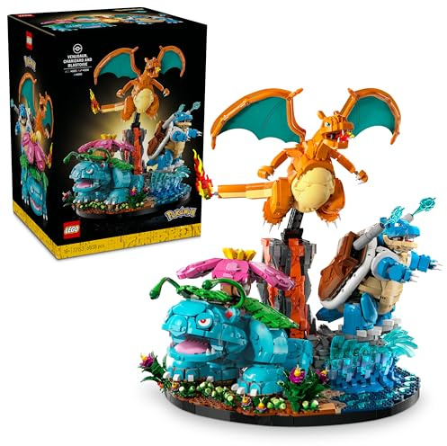 LEGO Pokémon Florizarre, Dracaufeu et Tortank - Set pour Adulte - Maquette 3D - 3 Figurines Anime pour Décoration DIY de Salon ou Bureau - Idée de Cadeau Gaming Collector pour Fans 72153
