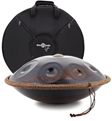 Gear4music Life Handpan 10 Notes D Kurd with Carrying Bag, Black Rainbow | Part of Gear4music's Tree Planting Initiative, Nitriding Steel Shell for Deep Resonance, D Kurd Scale, Black Rainbow Finish