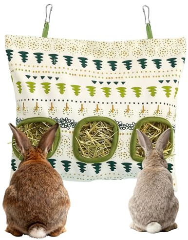 Sac A Foin Lapin, Sac A Foin, Ratelier Foi n Lapin, Distributeur de F OIN, S AC de Foi n Suspendu avec 3 Fenêtres pour Petits Animaux,Lap in/Chinchilla/Cochons d'Inde