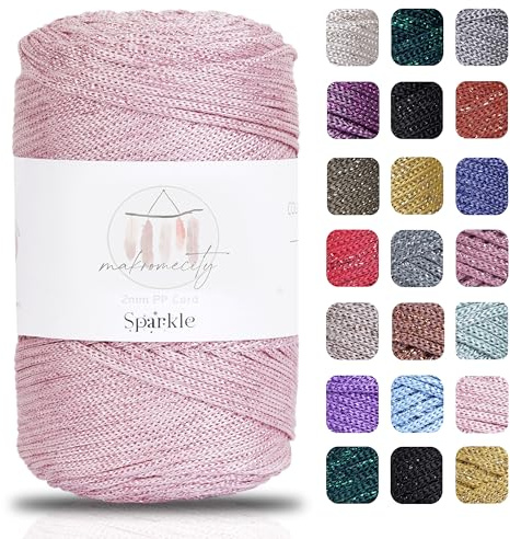 Makromecity Glitzer Makramee Garn 2mm x 230m Premium Polyester Macrame Cord Polypropylene Yarn für Handwerk Wohndekorationen Platzteller Umhängetasche Handtasche Runner (Glitzer Pinke, 1 Strang)