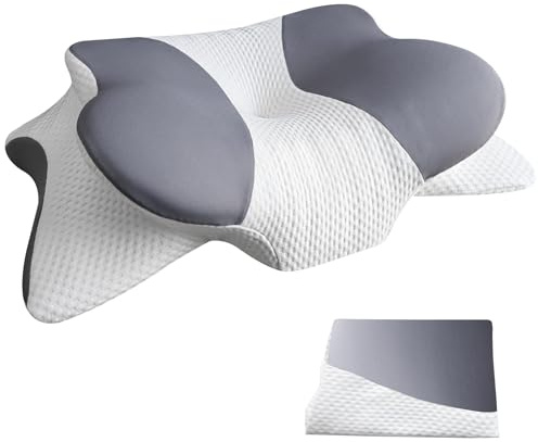 Asbtos Nackenkissen Kopfkissen - Ergonomisches Kissen für Schulter-und Nackenkomfort, Memory Foam Kissen für Bauch, Rücken, und Seitenschläfer (66 x 40 x 14 cm)(Extra Kissenbezug, Grau)