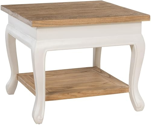 CLP Couchtisch Holz quadratisch 60x60 cm Thordis, Sofatisch mit 2 Ebenen mit Stauraum, Beistelltisch klein Shabby Chic rustikal, Farbe:Natur/weiß, Größe:60x60 cm