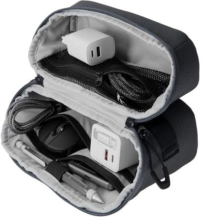 TROIKA Kabeltasche für Elektronikzubehör BLUE CYCLE TECH 2 GO mit 2-Wege Reißverschluss 6 offenen Fächern in verschiedenen Größen für Powerbank, Kabel etc. aus recyceltes Meeresplastik in dunkelgrau