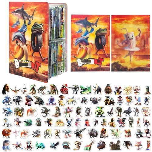 3D-Effekt Brain-rot Sammelkarten Album mit 100 Stickern, Wackelbild-Cover Kartenalbum 4-Pocket für 80 Karten, Wasserfeste PVC Aufkleber Set, Sammler-Zubehör für Kinder & Fans