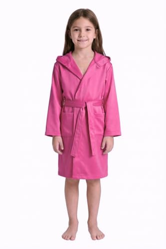 Accappatoio in Microfibra per Bambini, 4-16 Anni, Celeste Fuxia Rosa Blu Elettrico, Asciugatura Rapida, Salvaspazio, Comodo per Valigia e Borsa Sport (IT, Età, 4 anni, 6 anni, Regular, Fuxia)