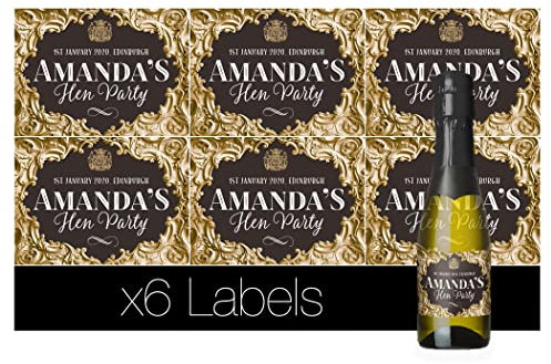 Personalised Label(S) for Mini Champagne or Mini Wine Bottles Gold Baroque Effect – Anniversary, Wedding, Hen Party, Birthday, Congratulations Any Occasion (6)