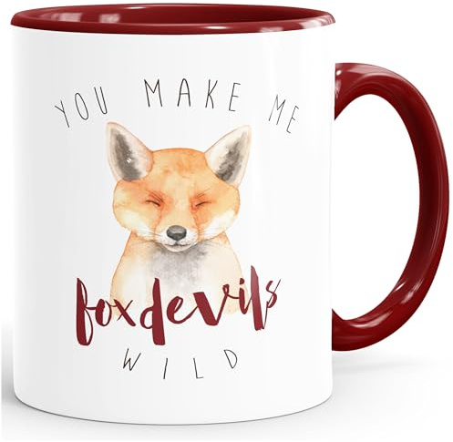 MoonWorks Kaffee-Tasse Geschenk You make me fox devils wild Liebe Spruch lustig verliebt Love Quote Freund Freundin Bordeauxrot unisize