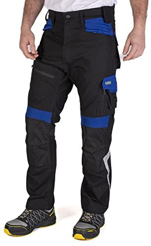 Goodyear Unisex Kontrast Dreifach Genähte Multi Tool Pocket Moderne Fracht Knie Kneepad Taschen Arbeitssicherhe Arbeitshose Flex Knee , Schwarz, 34W / 33L EU