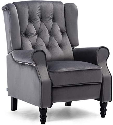 More4Homes ALTHORPE WING BACK FIRESIDE RECLINER FABRIC BONDED LEATHER OCCASIONAL ARMCHAIR SOFA CHAIR (Slate Grey, Velvet)