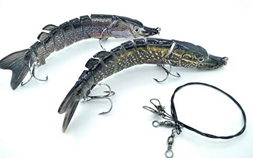 SIMSA-Expert 2 x Hecht Wobbler | Swimbait Kunstköder Shad | 2er-Set (2X 15cm 26g) | 2X Stahlvorfach (30cm) für Barsch Zander