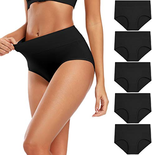 Molasus Women's Soft Cotton Underwear Briefs High Waisted Postpartum Panties Ladies Full Coverage Plus Size Underpants Black,Medium