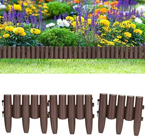 DEUBA® Bordure de Jardin Plastique 8,96m résistante intempéries UV Piquet Terre Bordure Parterre Plate-Bande délimitation pelouse Aspect Bois Brun