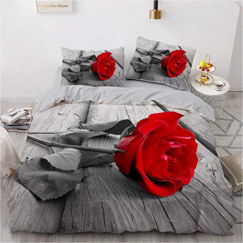 Housse De Couette 260 X 240 Cm Rose Rouge Parure De Lit Motif 3D Housse Couette avec Fermeture Éclair-Sets De Housse Couette avec 2 Taies d'oreiller