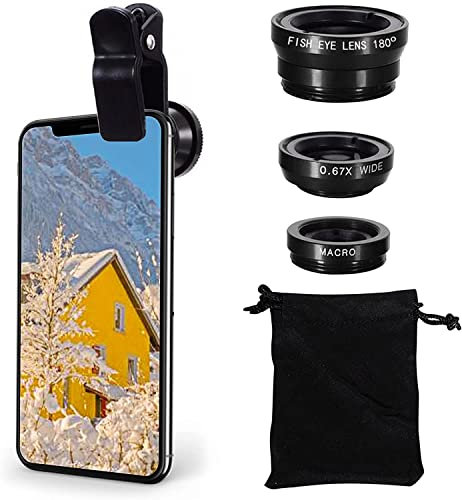 LQRLY,Obiettivo universale per fotocamera del telefono, 3 in 1, obiettivo fisheye 180°, obiettivo macro, obiettivo super grandangolare 0.67x, Samsung, Huawei