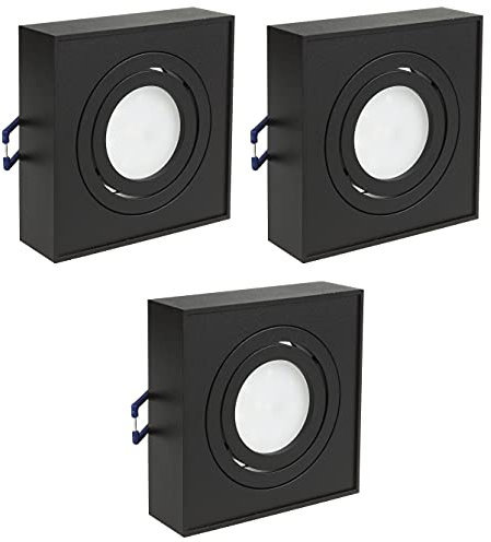 Maclean MCE464B 3x LED Einbaustrahler Einbauleuchte Deckenleuchte 7W 490 Lumen 3000K Warmweiß GU10 Einbaurahmen IP20 (3er Set Eckig, Schwarz)