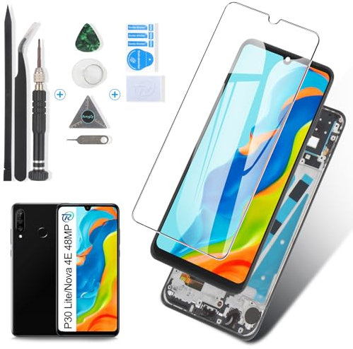 RongZy Pantalla para Huawei P30 Lite 2019/Nova 4E Pantalla Táctil LCD Kit de Pantalla de Repuesto Ensamblaje Digitalizador de Reemplazo con Herramientas(Negro con Marco,Solo para 48MP)