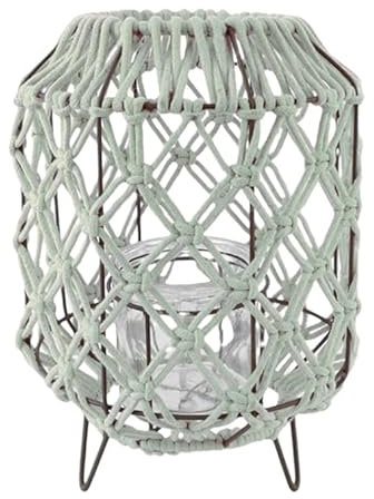 ZauberDeko Windlicht Laterne Makramee Grün Tischdeko Garten Sommerdeko 30cm Hoch