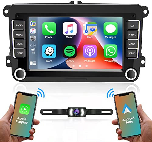 Hikity Doppel Din Android 15 Autoradio für VW Tiguan Golf 6 Golf 5 Polo 6R Passat B6 mit Navi Wireless CarPlay Auto 7 Zoll Radio Touch Display mit USB FM RDS SWC WiFi Canbus Rückfahrkamer