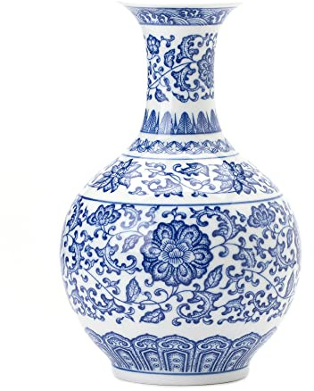 GaLouRo Blaue und weiße Blumenvase, Blaue Vase, Chinoiserie-Vase, Blaue und weiße Ingwer-Glasvase für Heimdekoration, blaues und weißes Porzellan-Dekor, 22,5 cm hoch