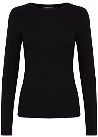 b.young BYPAMILA Damen Longsleeve Langarmshirt Basic Shirt mit Rundhalsausschnitt mit Stretch Regular Fit, Größe:2XL, Farbe:Black (80001)