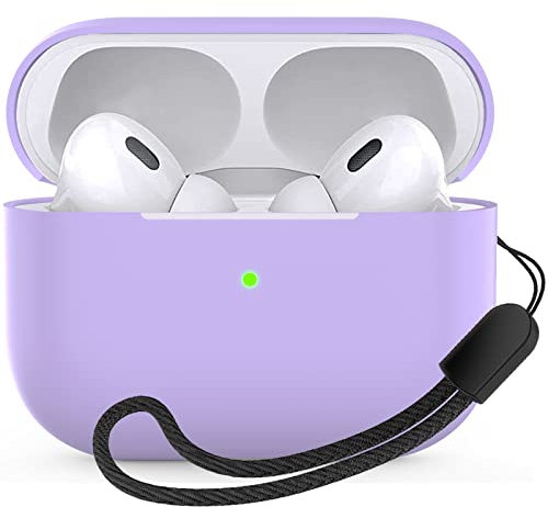 Custodia per AirPods Pro 2, Watruer generazione Custodia sottile in silicone Cover Skin Custodia protettiva completa con cordino Compatibile per 2022 AirPods Pro 2 Custodia di ricarica - Viola