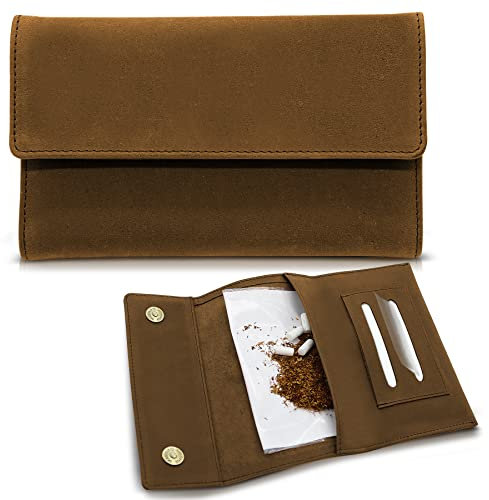 FLEXIBILITE® Tabaktasche aus Leder - Tabaktasche Drehertasche -Tabakbeutel Leder & Drehtabak Tasche (15,5 x 9,5 cm ca. 70 g) Kompakt [2026] Langlebig, Ideal für Drehtabak - Die ultimative Drehtasche