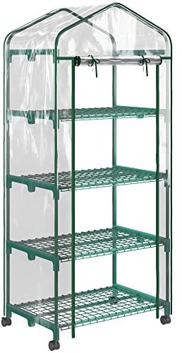 Outsunny Serra per Piante Verticale con Scaffale a 4 Ripiani, Serra da Balcone e Terrazzo in Acciaio e PVC Verde, 69x50x165cm