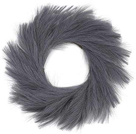 ASUNFO Pampas Grass Wreath Farmhouse Artificial Pampas Wreaths for Door Wall Home Wedding Unique Decor 24 Inch Grey