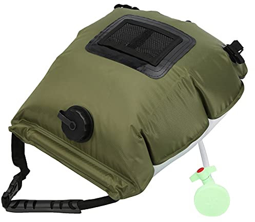 Sac de douche chauffant solaire extérieur, sacs de stockage d'eau portables pour douche, kit de sac de douche de camping de 20 litres avec thermomètre, sac de rangement en filet, poignée, tuyau et b